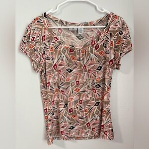 Abstract Geometric Worthington Stretch Short Sleeve Top